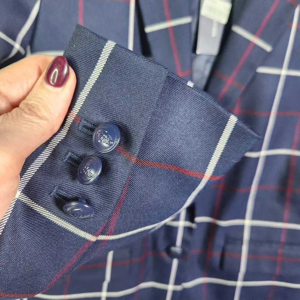 NEW Tommy Hilfiger Blazer Sz 2 Womens Navy Blue Plaid Academia Preppy Old Money - Picture 9 of 16